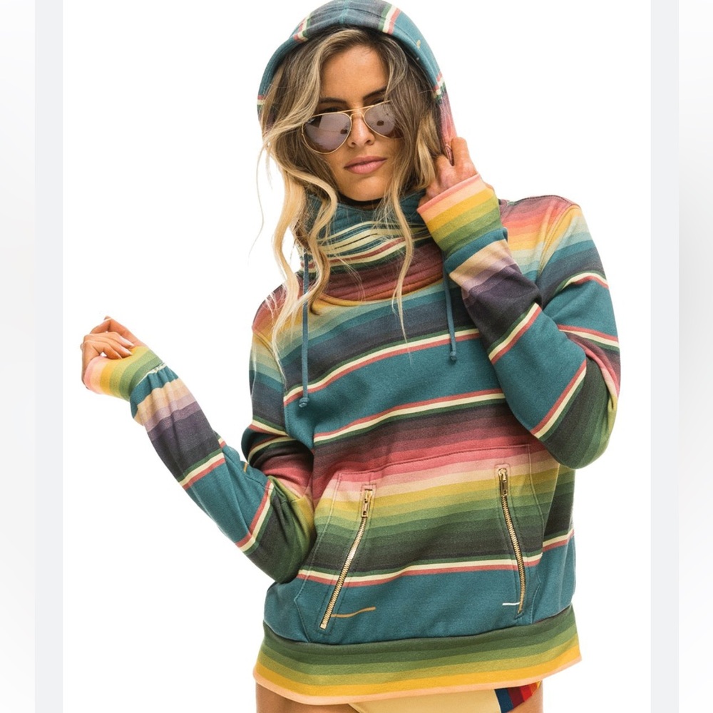 Aviator Nation TULUM NINJA PULLOVER HOODIE - BLUE Size Small